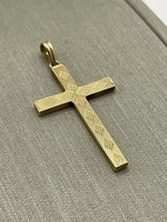  14K Yellow Gold Etched Cross Pendant