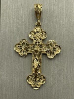  14K Yellow Gold Filigree Crucifix Cross Pendant