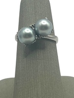  Platinum Double Grey Blue Pearl Ring