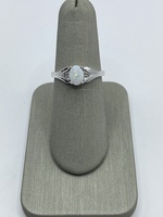  10K White Gold Oval Opal & Diamond Ring