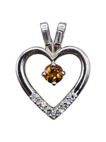  14K White Gold Heart Pendant Diamond & Orange Stone