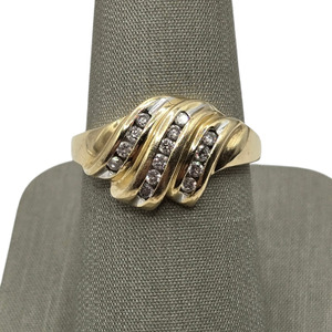  14K Yellow Gold Diamond Wave Ring
