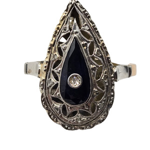  18K & Plat Sapphire & Diamond Pear Shaped Art Deco Ring