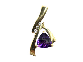 14K Yellow Gold Trillion Purple Stone & Diamonds Pendant