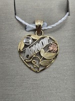  14K Tri-tone Heart Amor Pendant