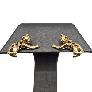  10K Yellow Gold & Sapphire Cat Earrings