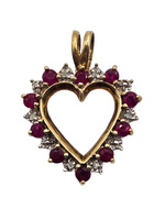  10K Yellow Gold Ruby & Diamond Heart Pendant