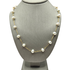  14K Yellow Gold Pearl Station Necklace