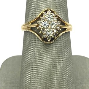 14K Yellow Gold Diamond Cluster Split Shank Ring 