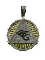  10K Yellow Gold Diamond Eye of Horus Pyramid Illuminati Round Pendant 12.8 grms