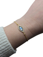  NEW 14K YG Blue Evil Eye Adjustable Bracelet