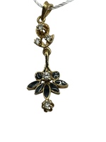14K Yellow Gold Enamel Flower Diamond Drop Pendant 