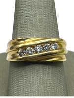  14K Yellow Gold & Diamond Diagonal Ring