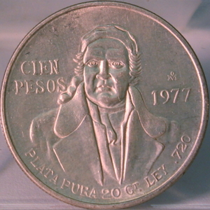 1977 Mexico 100 Cien Pesos Silver Coin 