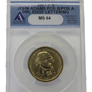 2007 P John Adams $1 Double Edge Overlapped MS 64 Mint ERROR
