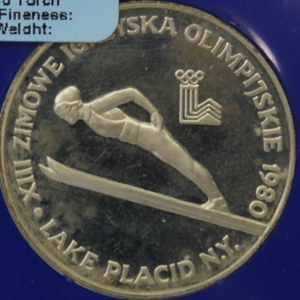 The 1980 Poland 200 Zl coin, a no torch variety, has a fineness of 0.7500, 