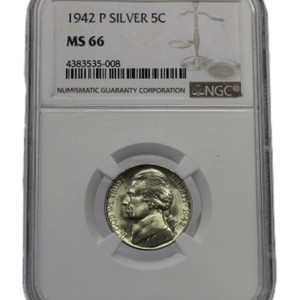 1942 P Jefferson Silver War Nickel 5C NGC MS 66