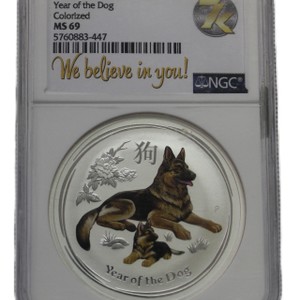 2018 P Australia $1 Colorized Year of the Dog 1oz Coin NGC MS 70 