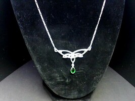  BRAND NEW! Sterling Silver Woven Celtic w/ Green CZ stone Necklace