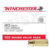 Winchester 40 S&W 165gr FMJ USA Ammunition 100rds - USA40SWVP