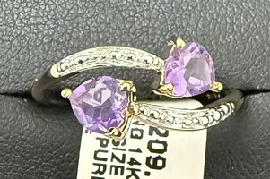Ring 14kt 2.34G Adj size diamond and purple stone ring