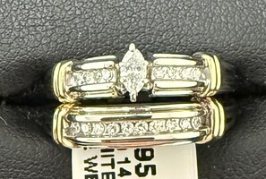 Ring sz9 14kt 5.39G White Gold Marque Wedding Set