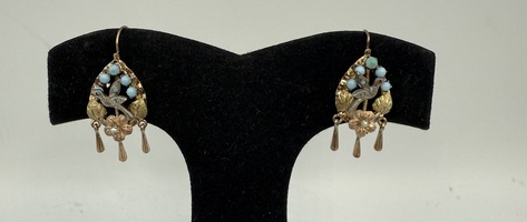 Earrings 14kt 4.80G Blue Stone Bird Earrings