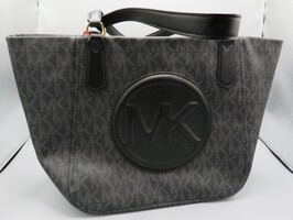 MICHAEL KORS BLACK SIGNATURE TOTE BIG MK CENTER 