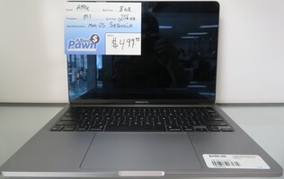 APPLE 13" MAC, MAC OS SEQUOIA, 256SSD, 8GB RAM, M1 PROCESSOR, LATE 2020