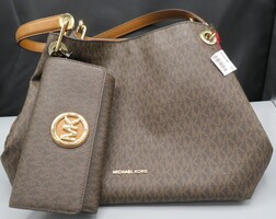 MICHAEL KORS BROWN SIGNATURE KENSINGTON LARGE BAG WITH WALLET