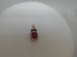  14KT GOLD PENDANT REDSTONE & DIAMONDS