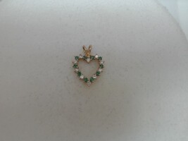  14KT GOLD HEART WITH GREEN STONES