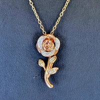  10k rose gold disney collection diamond rose pendant with necklace