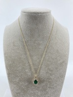 14KT Yellow Gold Necklace with Emerald and Diamond Pendant 16in 4.9g