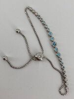 14KT White Gold Blue Topaz and Diamond Bracelet Adjustable Size 1.22mm 6.6g