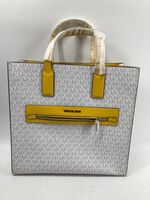 Michael Kors Kenly Large Tote White Bag Handbag Purse Shoulder Citrus Yellow MK