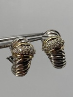 David Yurman 925 Sterling Silver Hoop Earrings with Diamonds 12.4g
