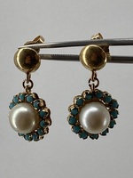14KT Yellow Gold Pearl with Turquoise's Earrings 4.5g