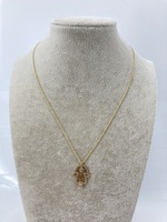 18KT Yellow Gold Necklace with Hamsa Pendant CZs 18in 4.8g