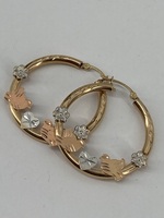 14KT Tri-Color Gold Hoop Earrings with Designs 4g