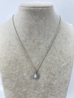 14KT White Gold Necklace with Opal and Diamonds Pendant 16in 2.5g