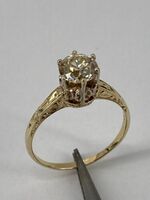 14KT Yellow Gold Mine Cut Diamond Ring Size 8.5 2.5g