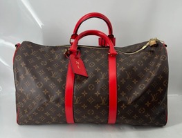 Louis Vuitton Carry On Bag Red Monogram Canvas Keepall Bandouliere 50 Red