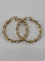14KT Tri-Color Gold Twisted Hoop Earrings 4.5g