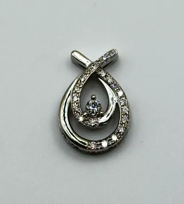 10KT White Gold Diamond Droplet Pendant 2.1g