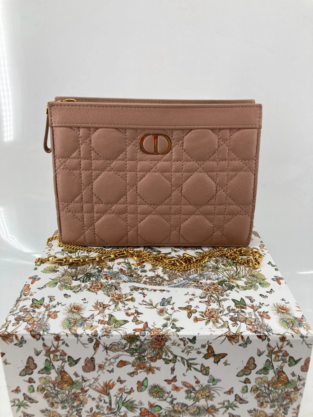 Christian Dior Pink Pebbled Cannage GHW Caro Zip Crossbody
