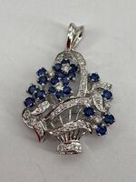 18KT White Gold Flower Bouquet Pendant with Diamonds and Sapphires 4g