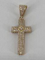 10KT Yellow Gold Cross Pendant with CZs 3.9g