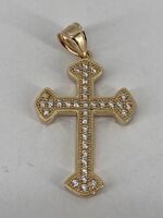 14KT Yellow Gold Cross Pendant with CZs 2.6g