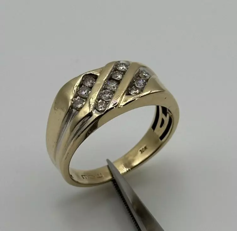 10KT Yellow Gold Triple Row Diamond Ring Size 10 4.6g